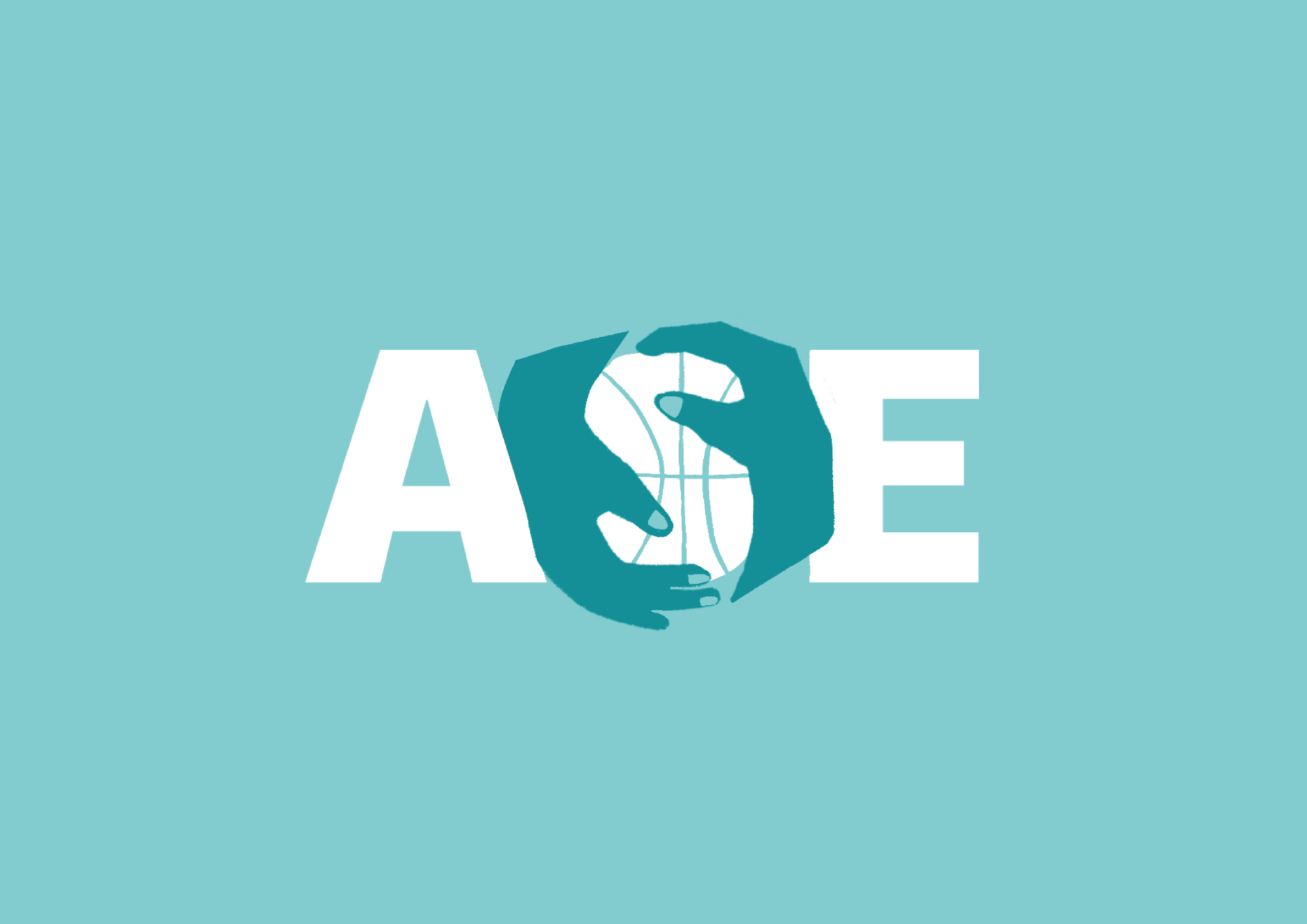 ASE Logo; letters A, S, and E but the letter S is textured like a basketball being held by two hands